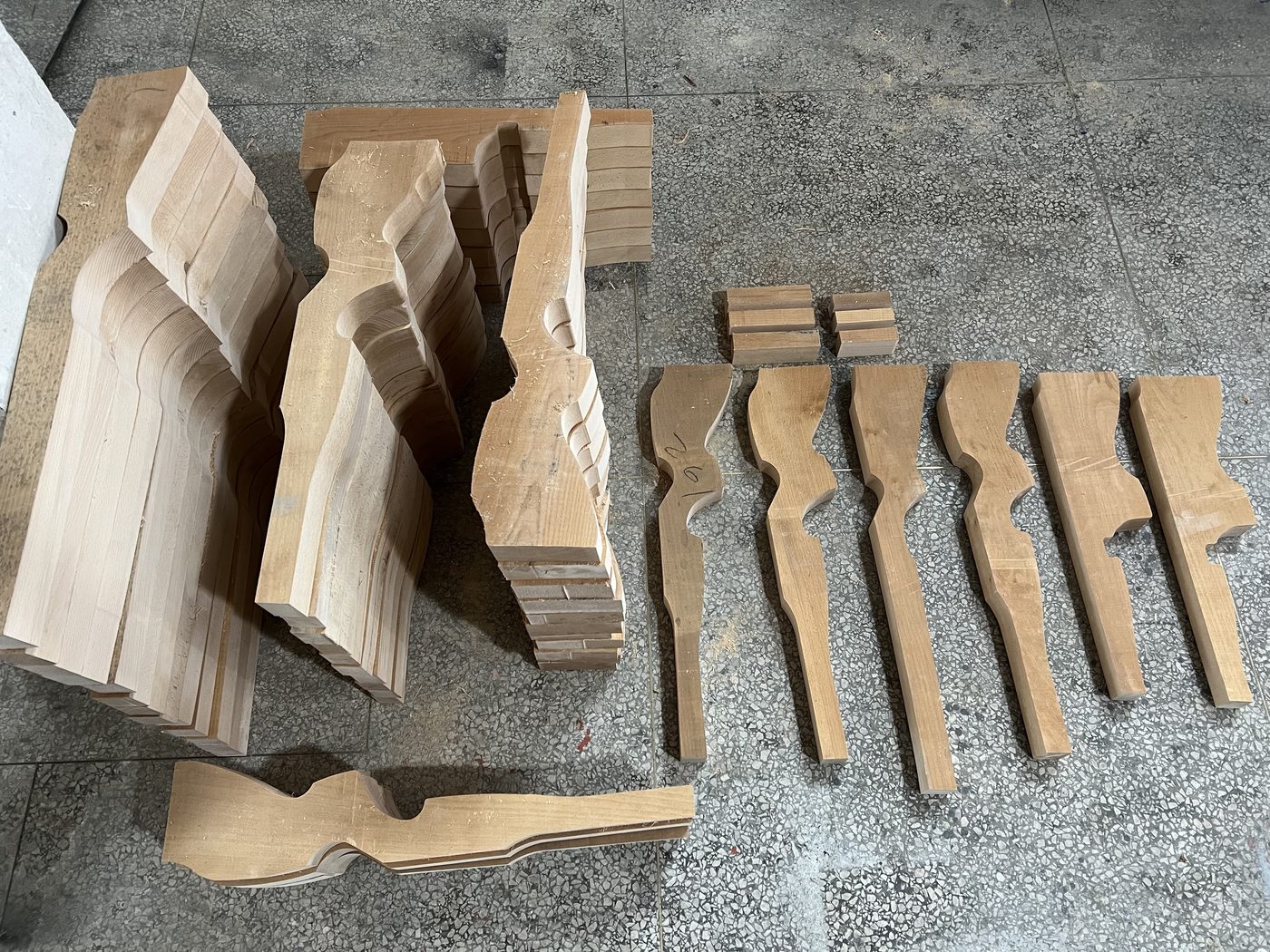 Finished gunstock blanks and square blanks after JXH AI cutting