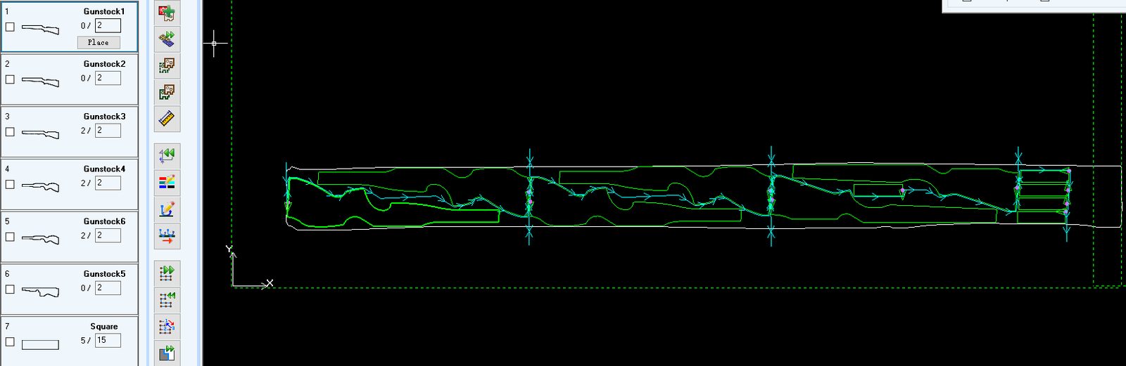 Nesting result for short stocks and square blanks